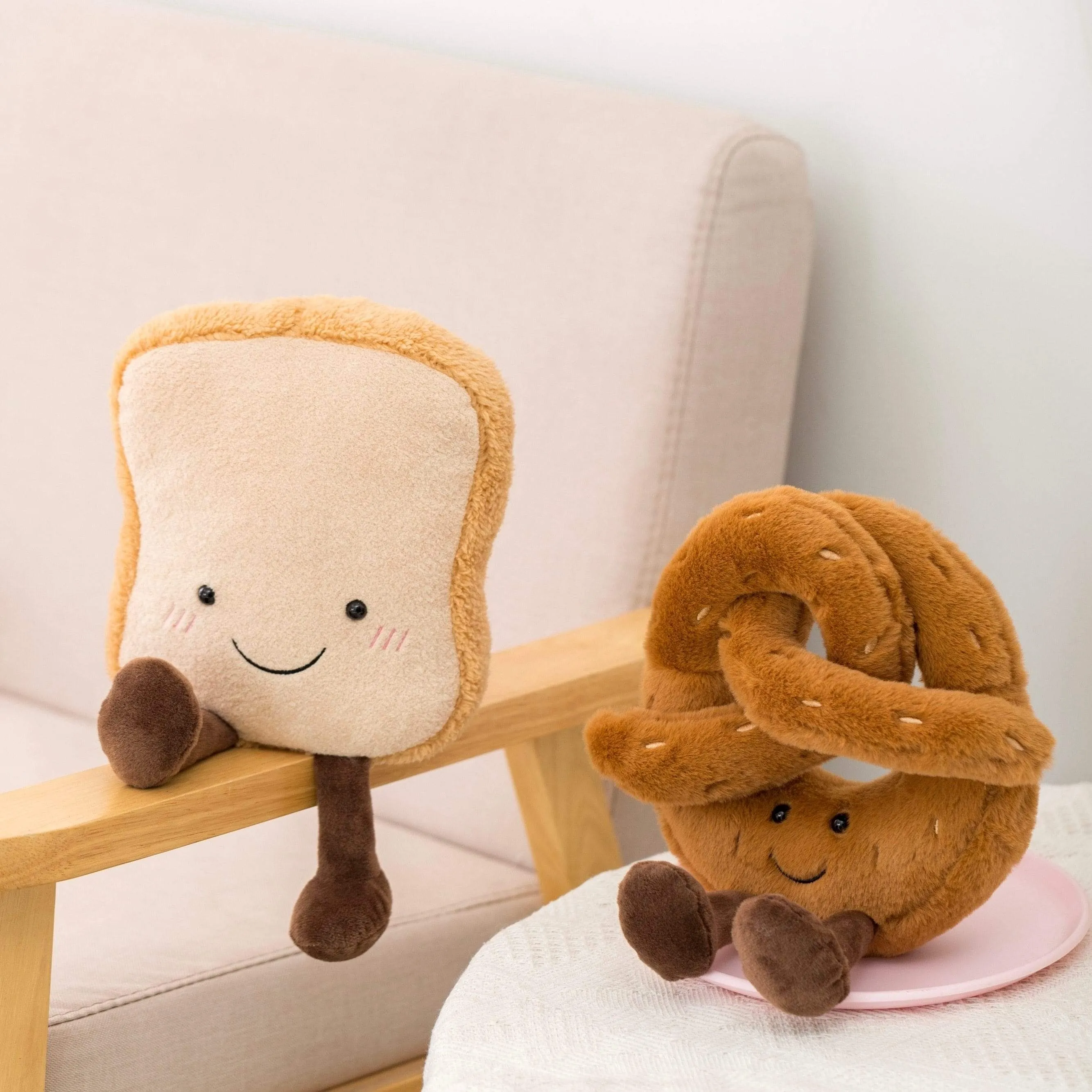 Cute Pretzel Crossant Toast Bread Food Plush Toy Stuffed Cartoon Boba Tea Baguette Poach Egg Decor Doll For Girl Kids Birthday