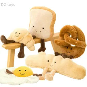 Cute Pretzel Crossant Toast Bread Food Plush Toy Stuffed Cartoon Boba Tea Baguette Poach Egg Decor Doll For Girl Kids Birthday