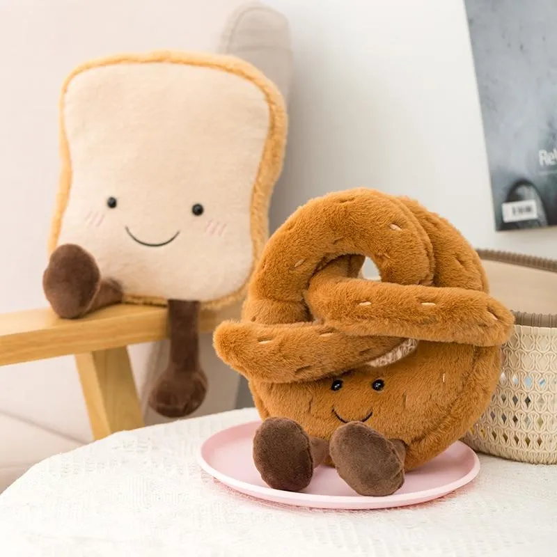 Cute Pretzel Crossant Toast Bread Food Plush Toy Stuffed Cartoon Boba Tea Baguette Poach Egg Decor Doll For Girl Kids Birthday