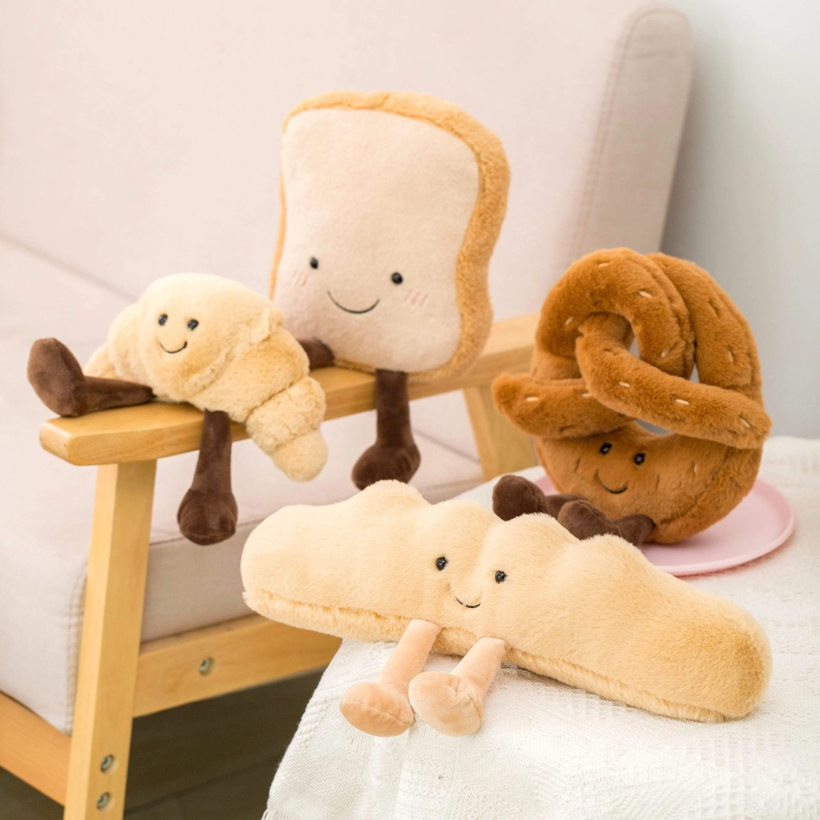 Cute Pretzel Crossant Toast Bread Food Plush Toy Stuffed Cartoon Boba Tea Baguette Poach Egg Decor Doll For Girl Kids Birthday