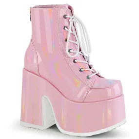 Demonia CAMEL-203 | Baby Pink Hologram Ankle Boots