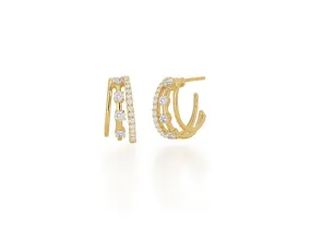 Diamond Triple Row Huggie Earrings