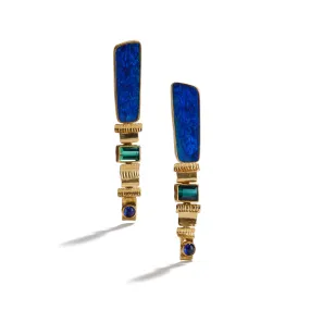 Earrings in Opal, Tourmaline, and Sapphire