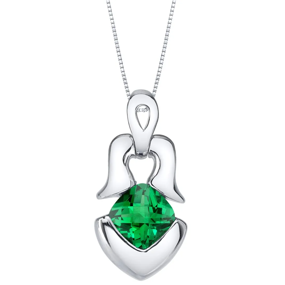 Emerald Pendant Sterling Silver Cushion Cut 1 Carat