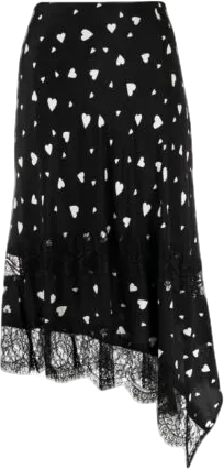 Essentiel Antwerp Black Asymmetric Heart Print Lace Trim Skirt UK 10