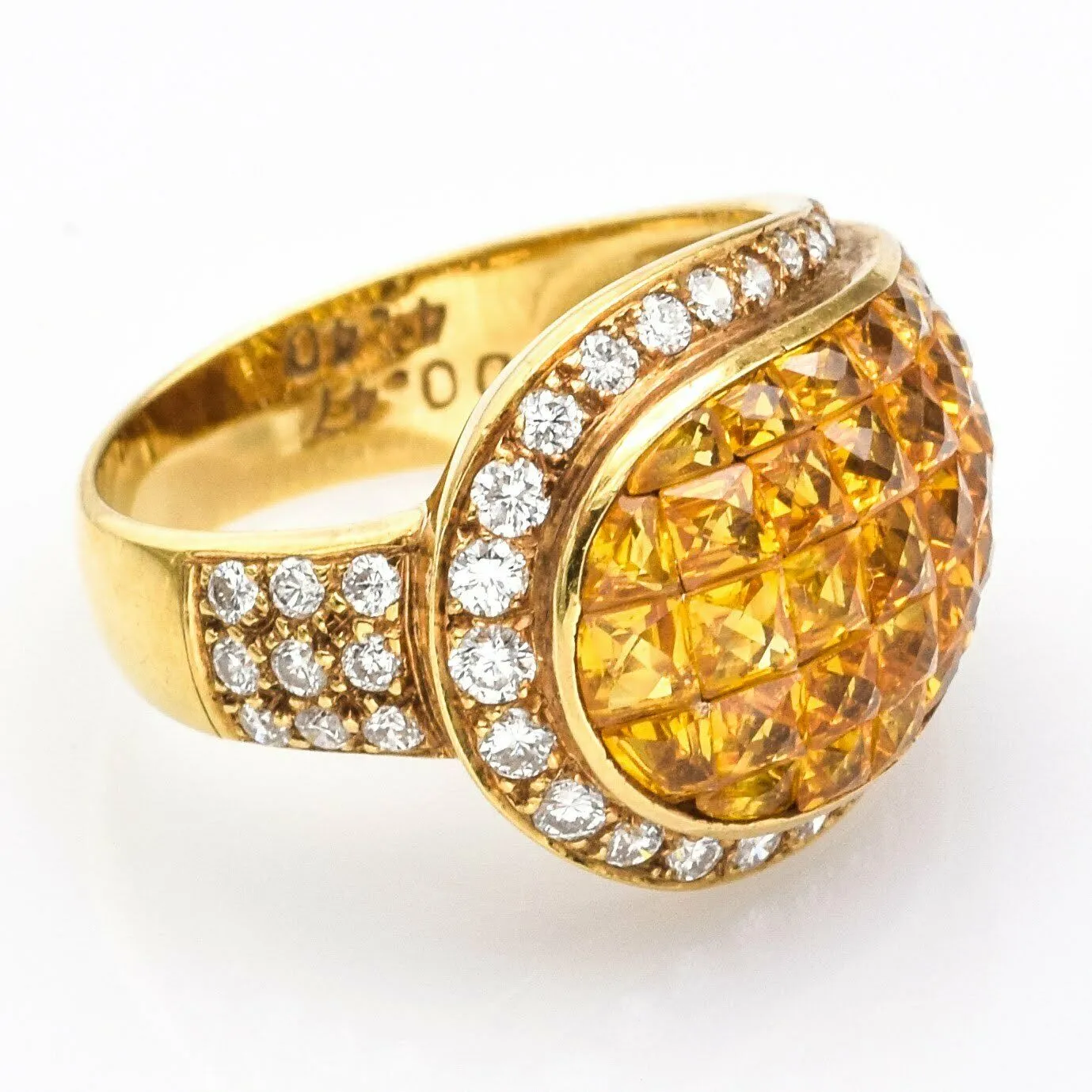 Estate 18K Gold Yellow Sapphire & Diamond Ring