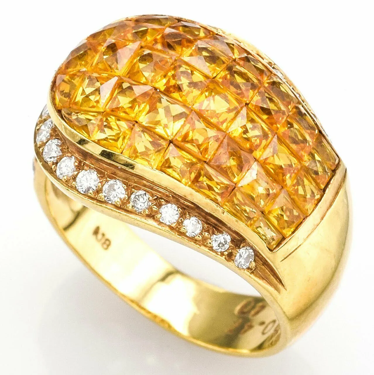 Estate 18K Gold Yellow Sapphire & Diamond Ring