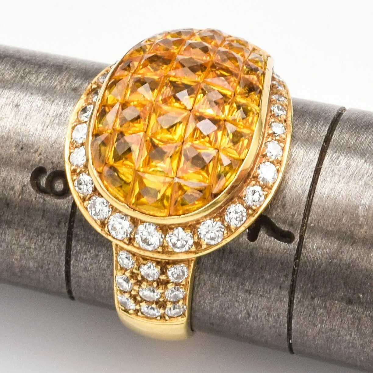 Estate 18K Gold Yellow Sapphire & Diamond Ring