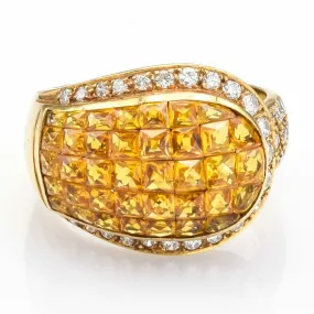 Estate 18K Gold Yellow Sapphire & Diamond Ring