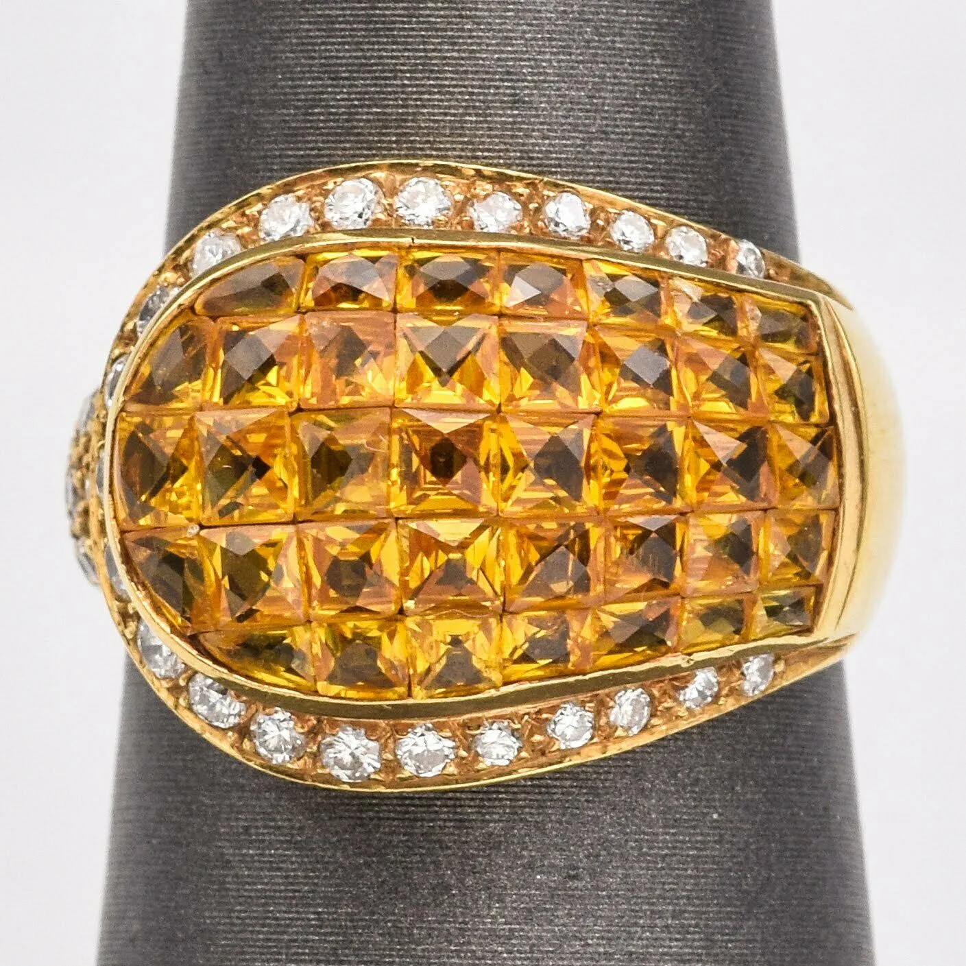 Estate 18K Gold Yellow Sapphire & Diamond Ring