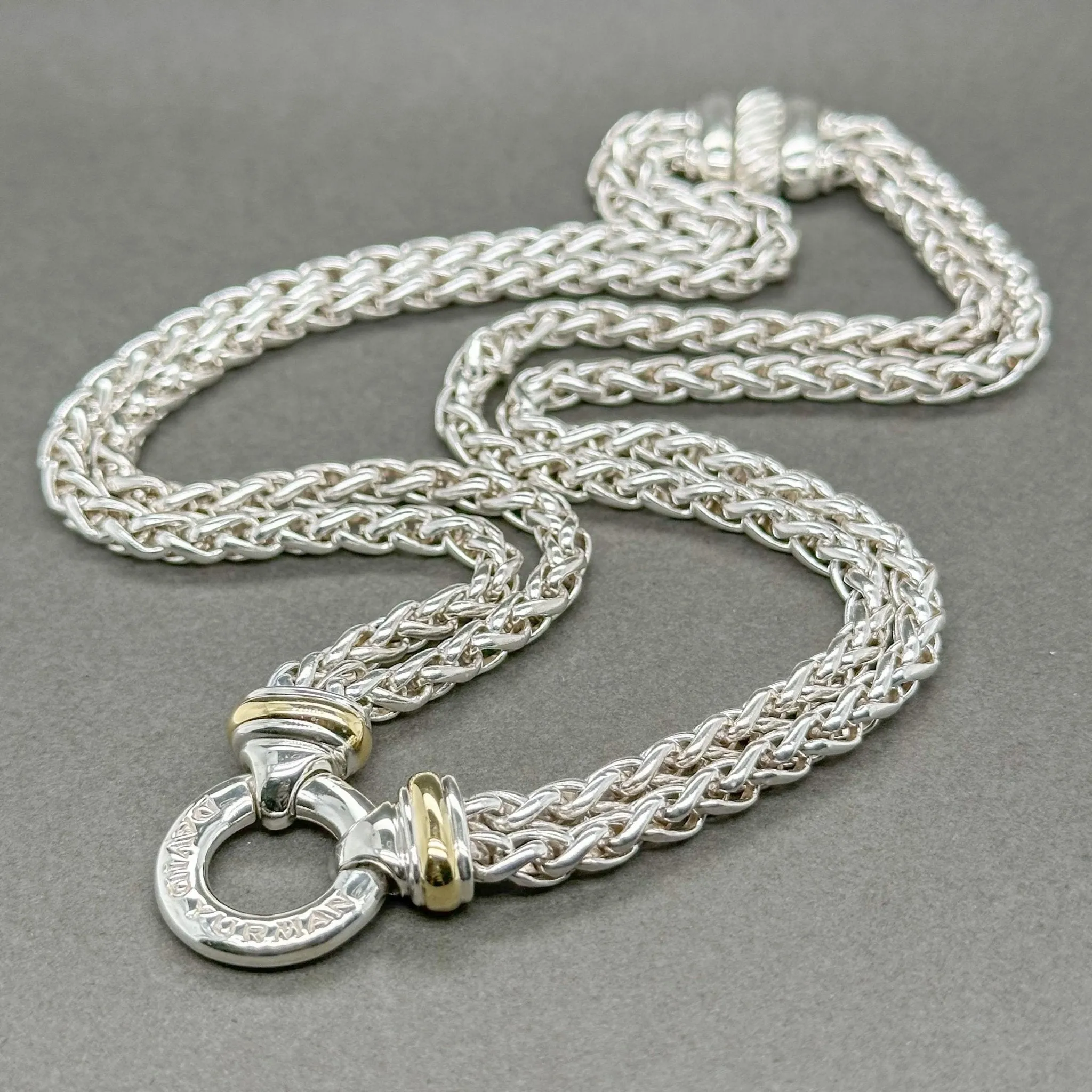 Estate David Yurman SS 18 Two Tone Double Wheat Chain Necklace