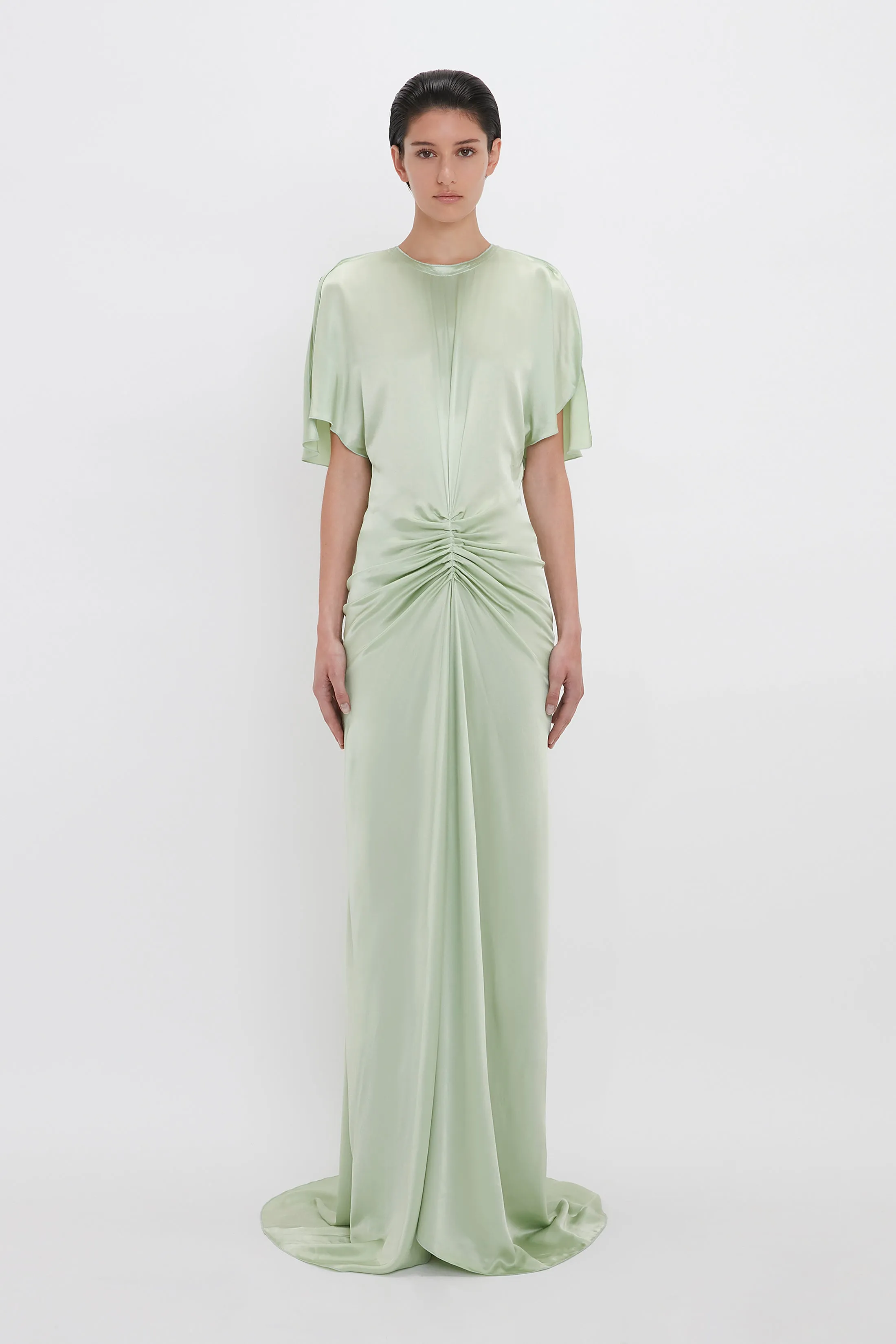 Exclusive Floor-Length Gathered Dress In Jade