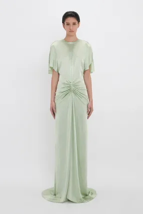 Exclusive Floor-Length Gathered Dress In Jade