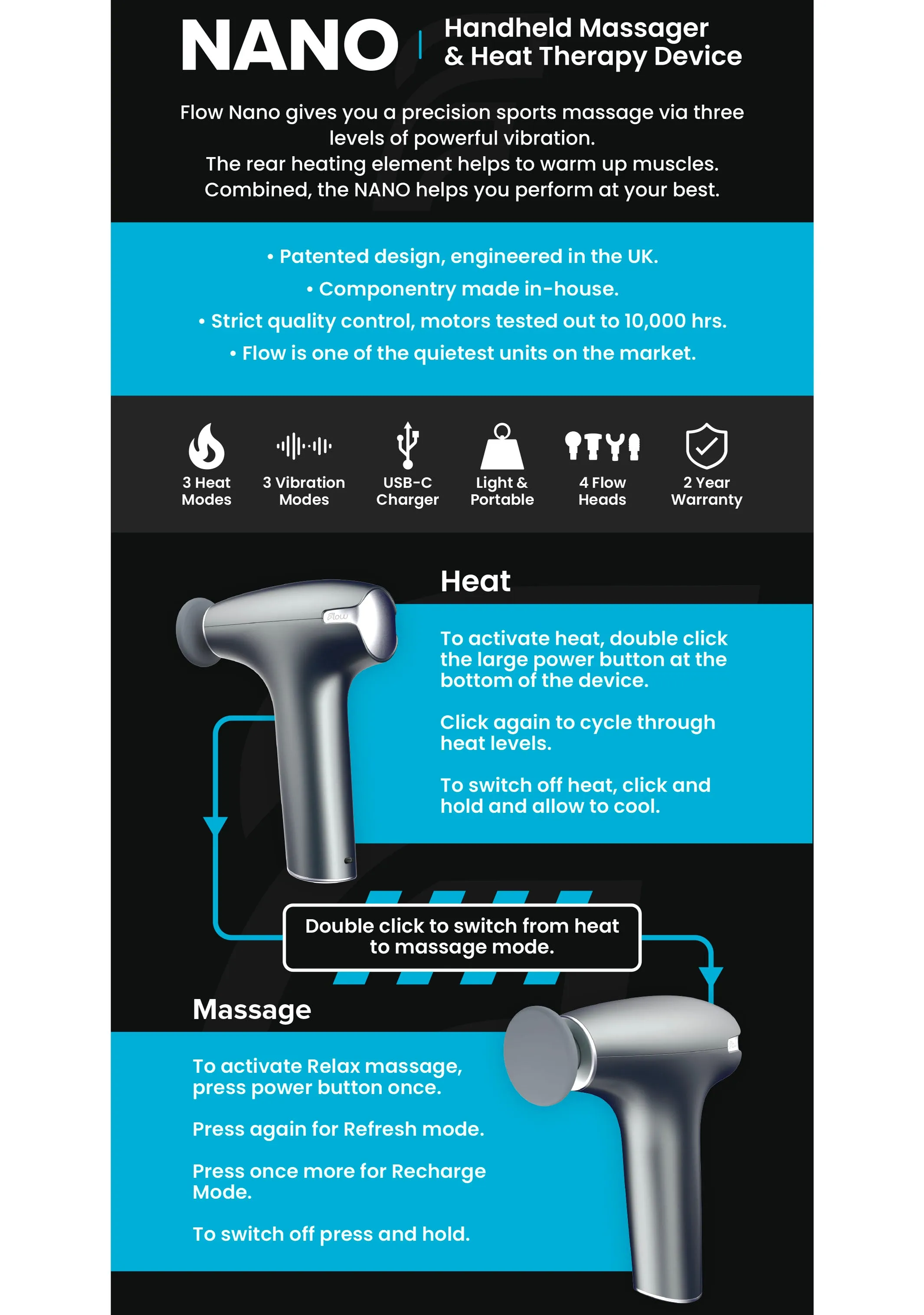 Flow Nano Handheld Massager <br> Grey