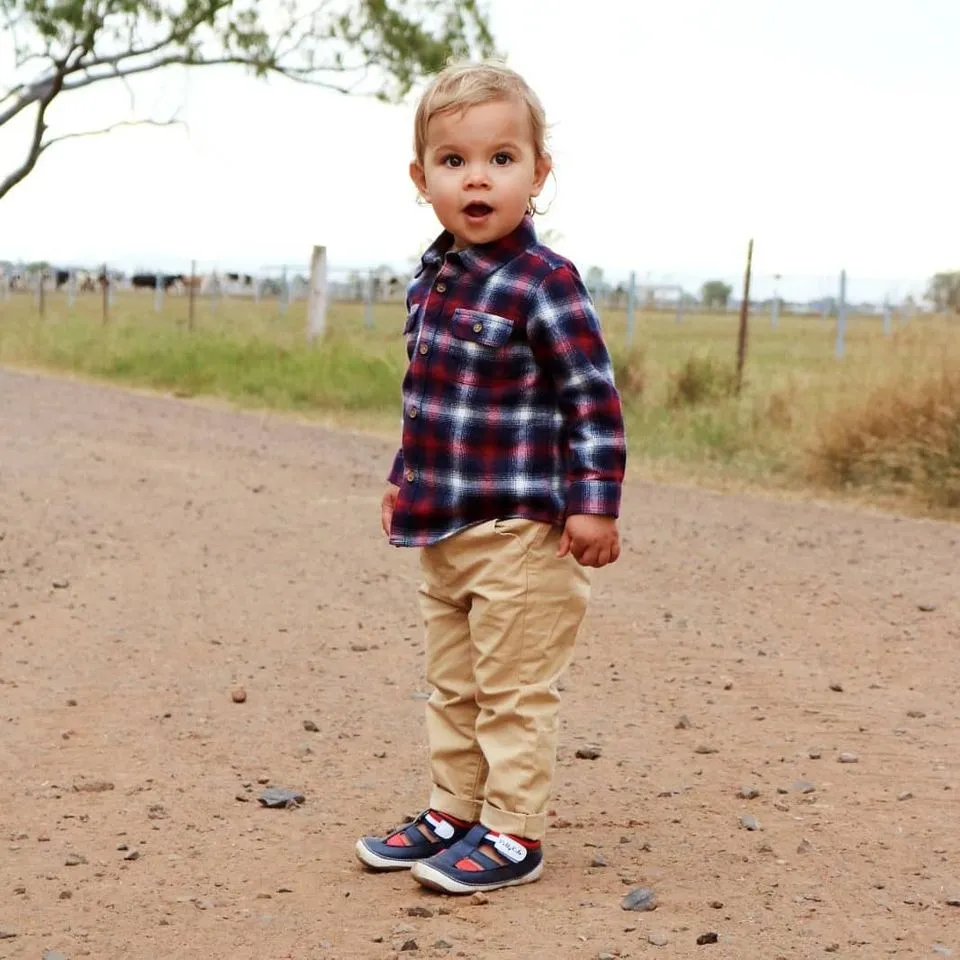 FLYNN navy and red baby and toddler boys sandals