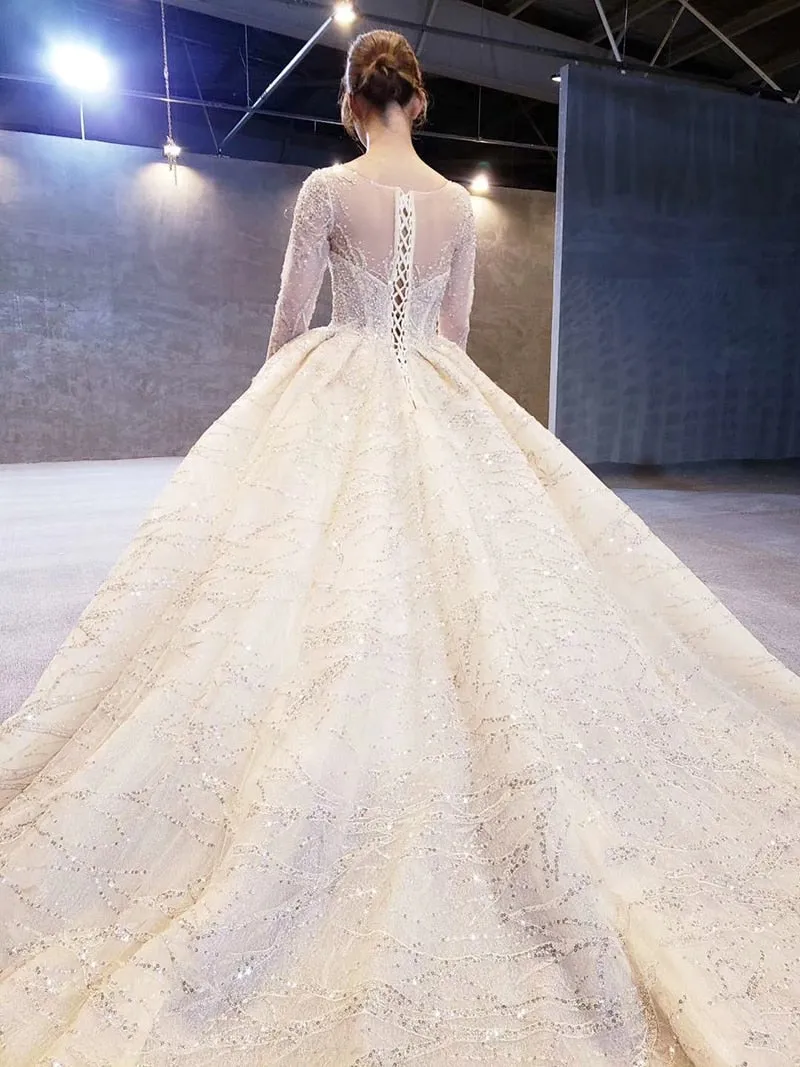 Golden Aura Train Wedding Gown