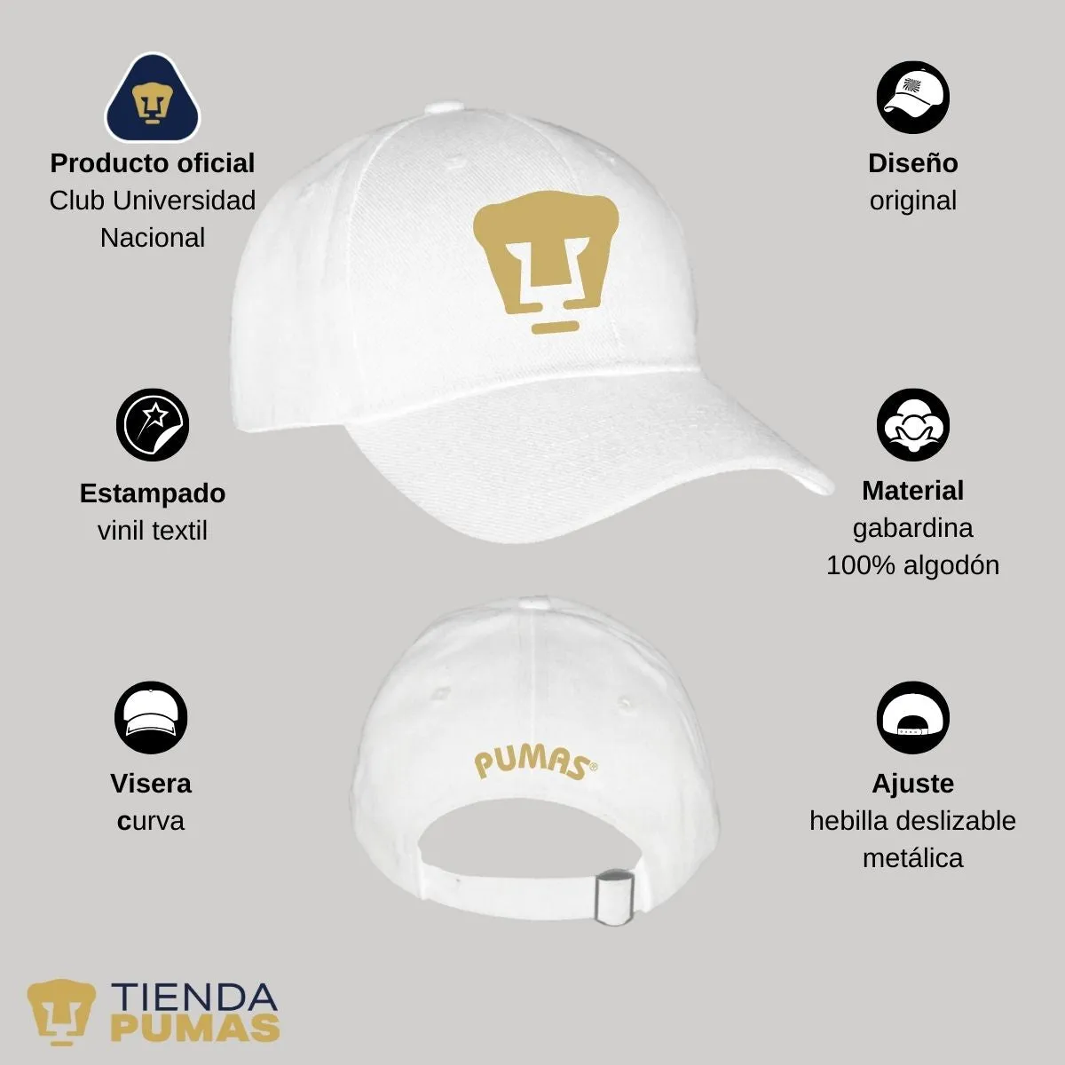 Gorra Pumas UNAM Hombre Mujer Ajustable Logo Dorado 1 Vinil