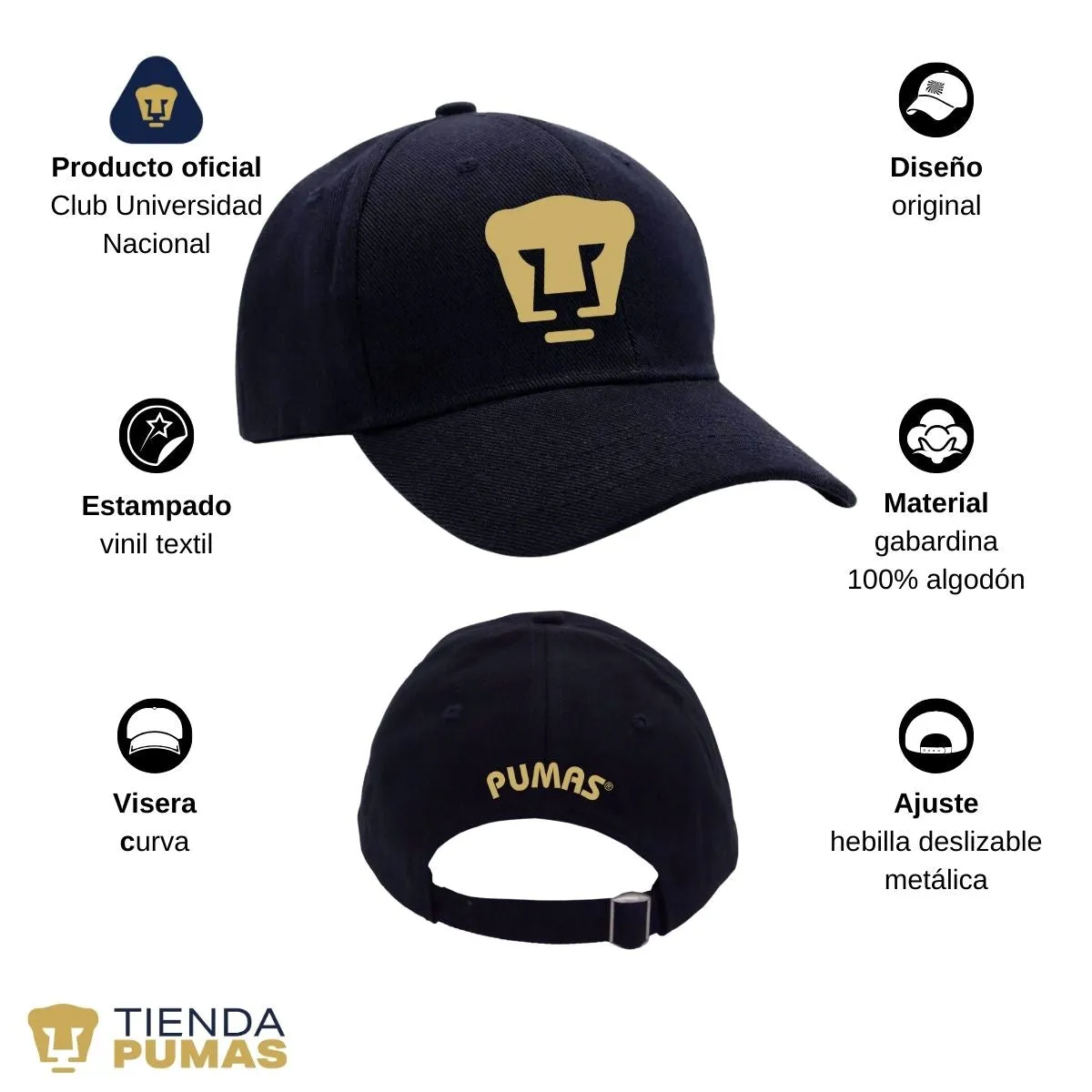 Gorra Pumas UNAM Hombre Mujer Ajustable Logo Dorado 1 Vinil