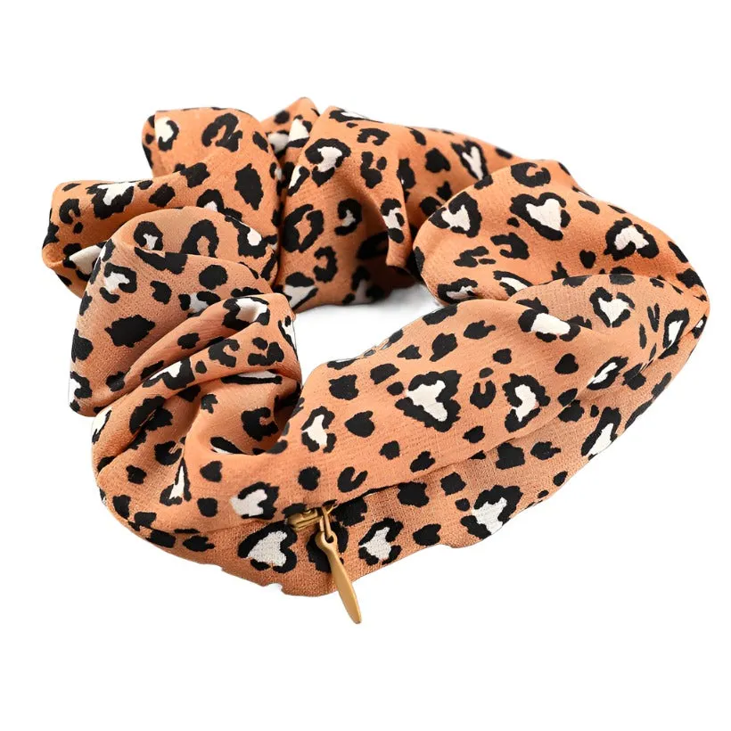 Heart Cheetah Print Scrunchie with zipper - 3 colors