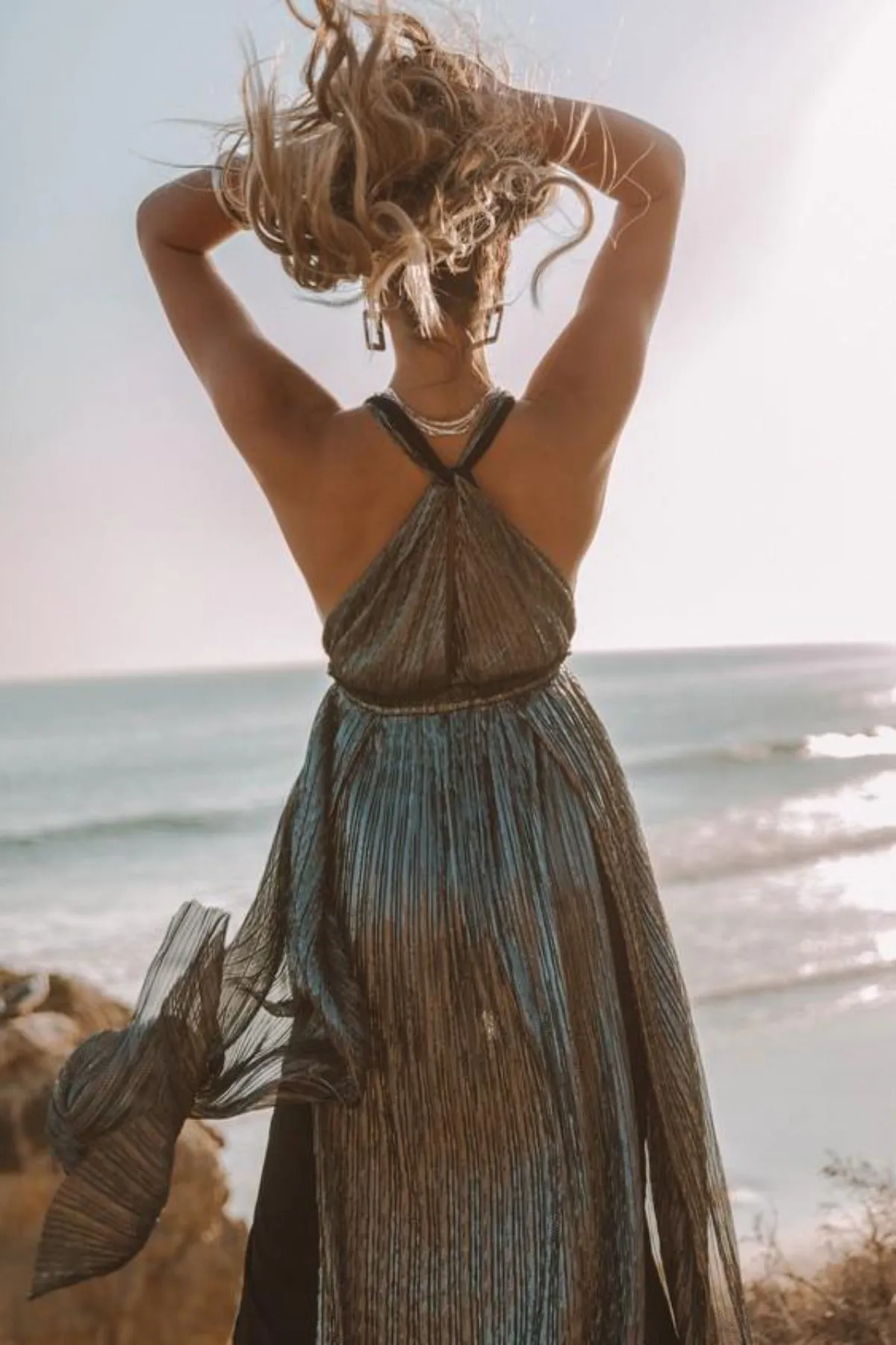 Holiday Plunge Metallic Maxi Dress