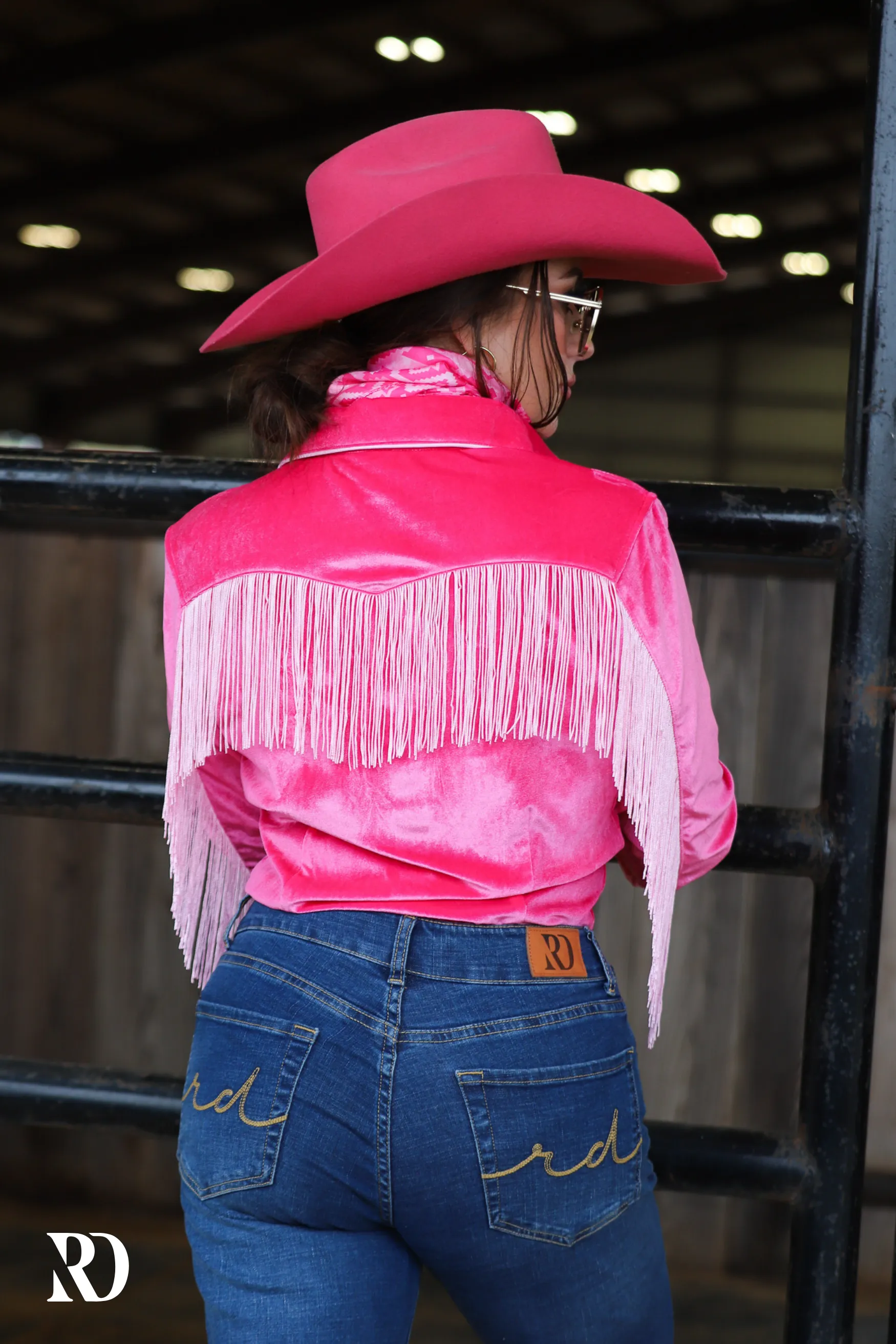 HOT PINK FRINGE VELVET PERFORMANCE SHIRT (ADULT)