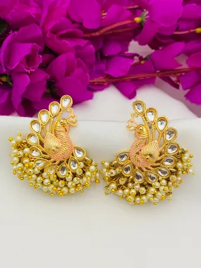 Indian Traditional Peacock Design Gold Plated Earrings with Beads