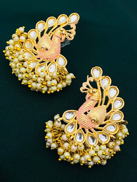 Indian Traditional Peacock Design Gold Plated Earrings with Beads