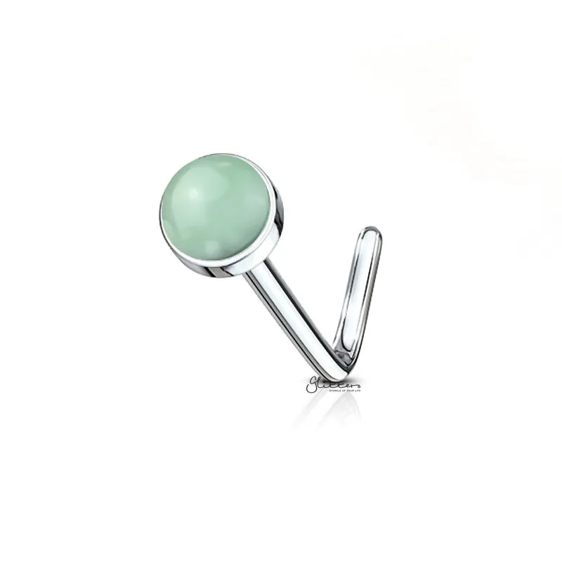 Jade Green Stone Set L Bend Nose Stud Ring