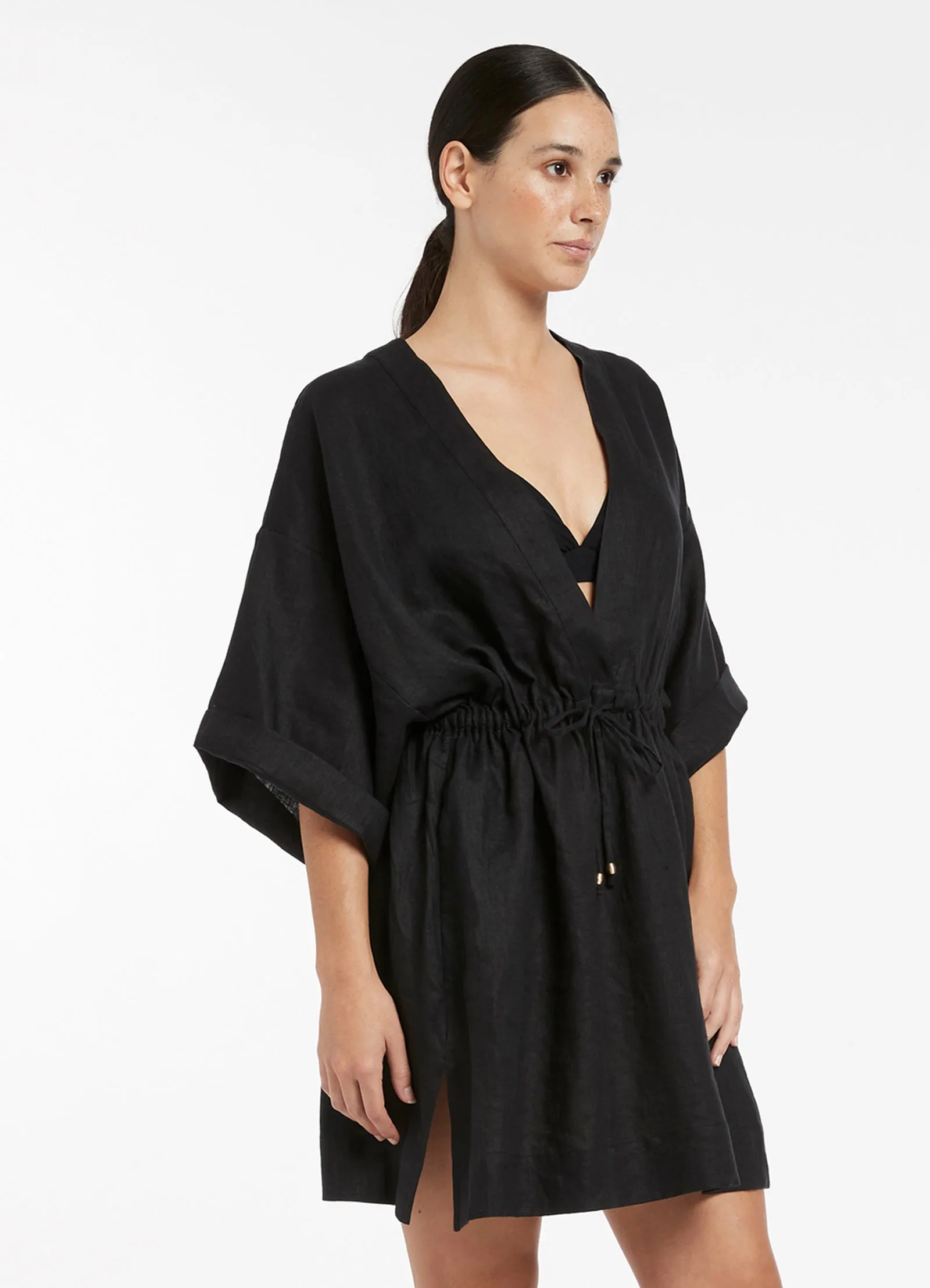 Jetset Gather Front Kaftan - Black