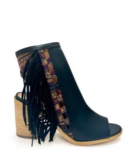 Kapalua City Fringe Heeled Sandal in Black