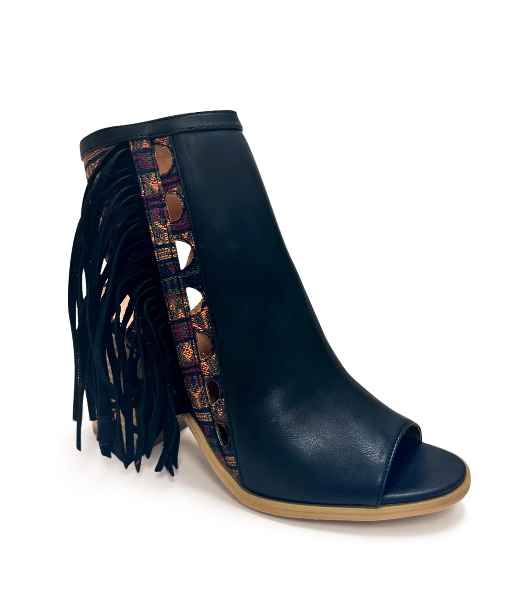 Kapalua City Fringe Heeled Sandal in Black