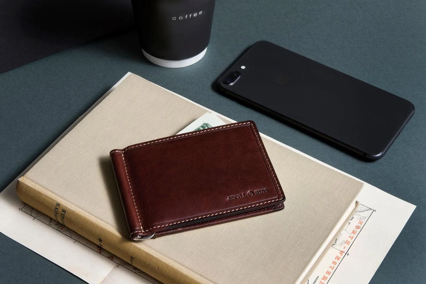 Leather Money Clip Wallet, Coffee