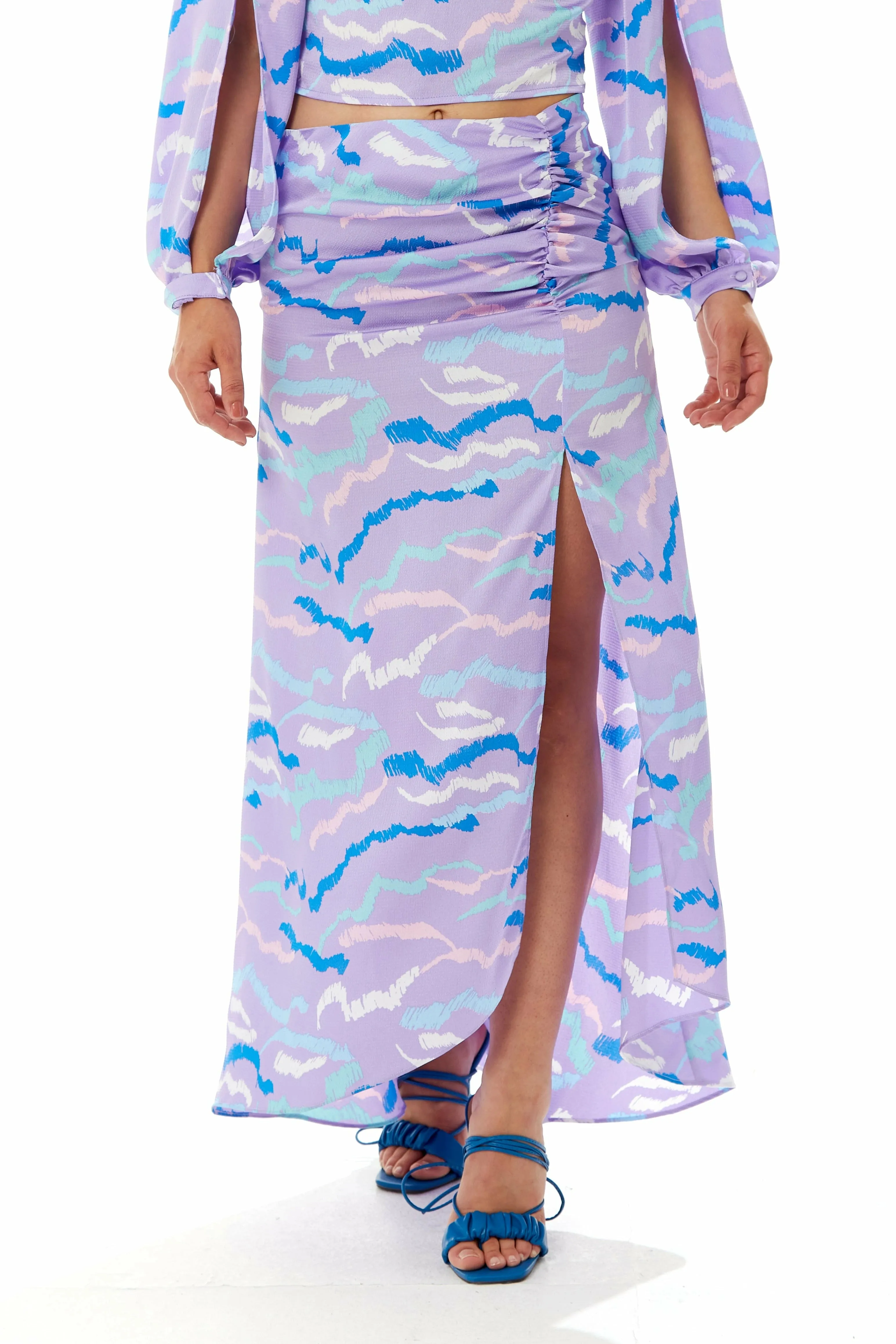 Liquorish Abstract Print Gathered Front Maxi Skirt