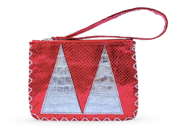 MARTE EGELE VIVIAN FLAT POUCH, Handwoven Cross Stitch Edges Fully lined in Suede