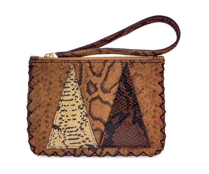 MARTE EGELE VIVIAN FLAT POUCH, Handwoven Cross Stitch Edges Fully lined in Suede