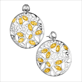 Medallion Golden Quartz Large Earrings in Sterling Silver