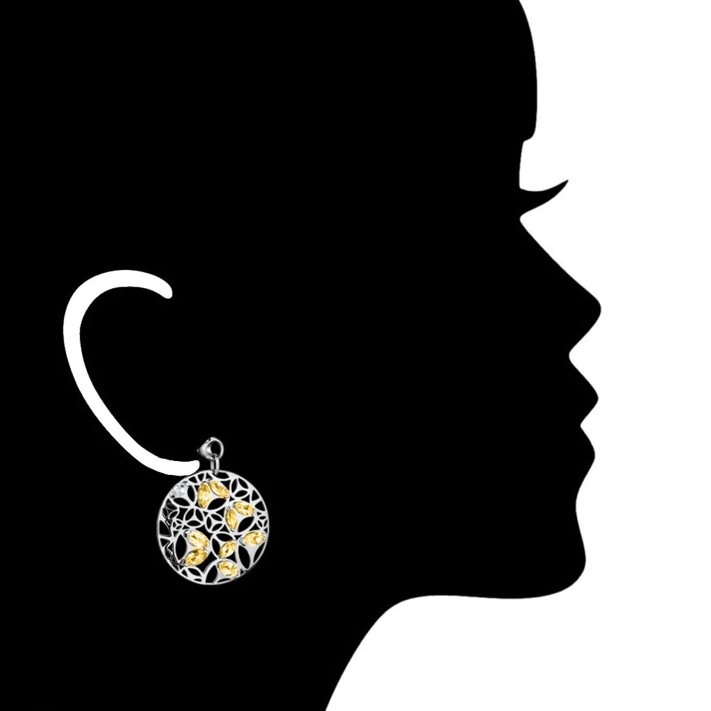 Medallion Golden Quartz Large Earrings in Sterling Silver