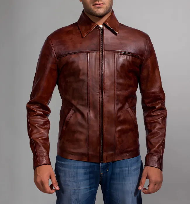 Mens Brown Distressed Leather Jacket