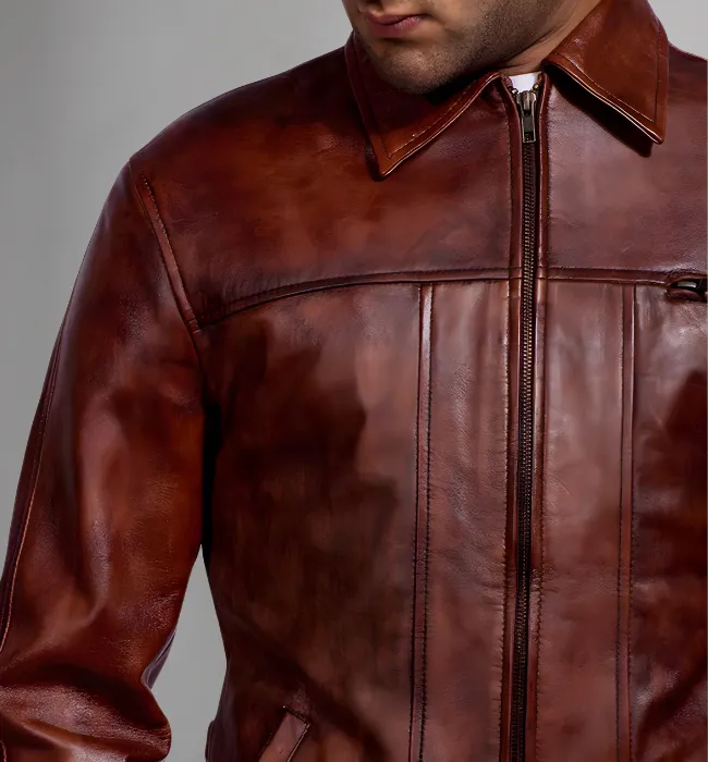 Mens Brown Distressed Leather Jacket