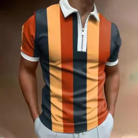 Men's POLO Shirt Striped Printed Short Sleeve T-Shirt Lapel Shirt