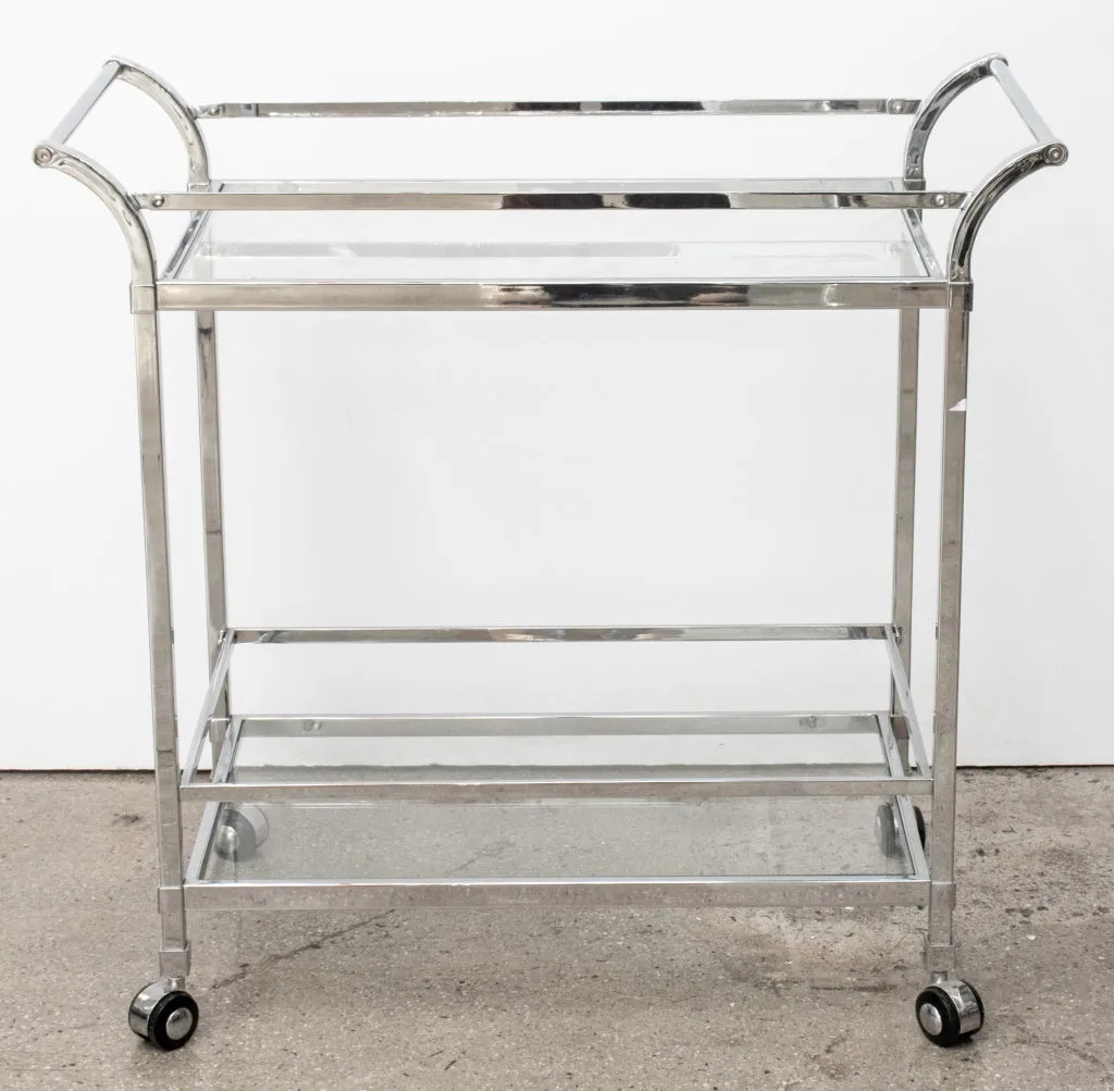 Modern Chrome & Glass 2-Tiered Bar Cart