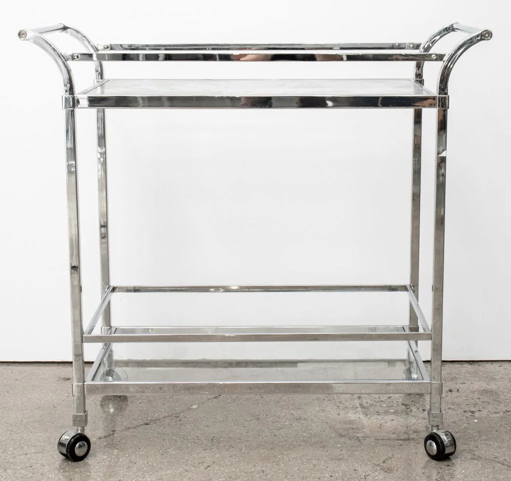 Modern Chrome & Glass 2-Tiered Bar Cart