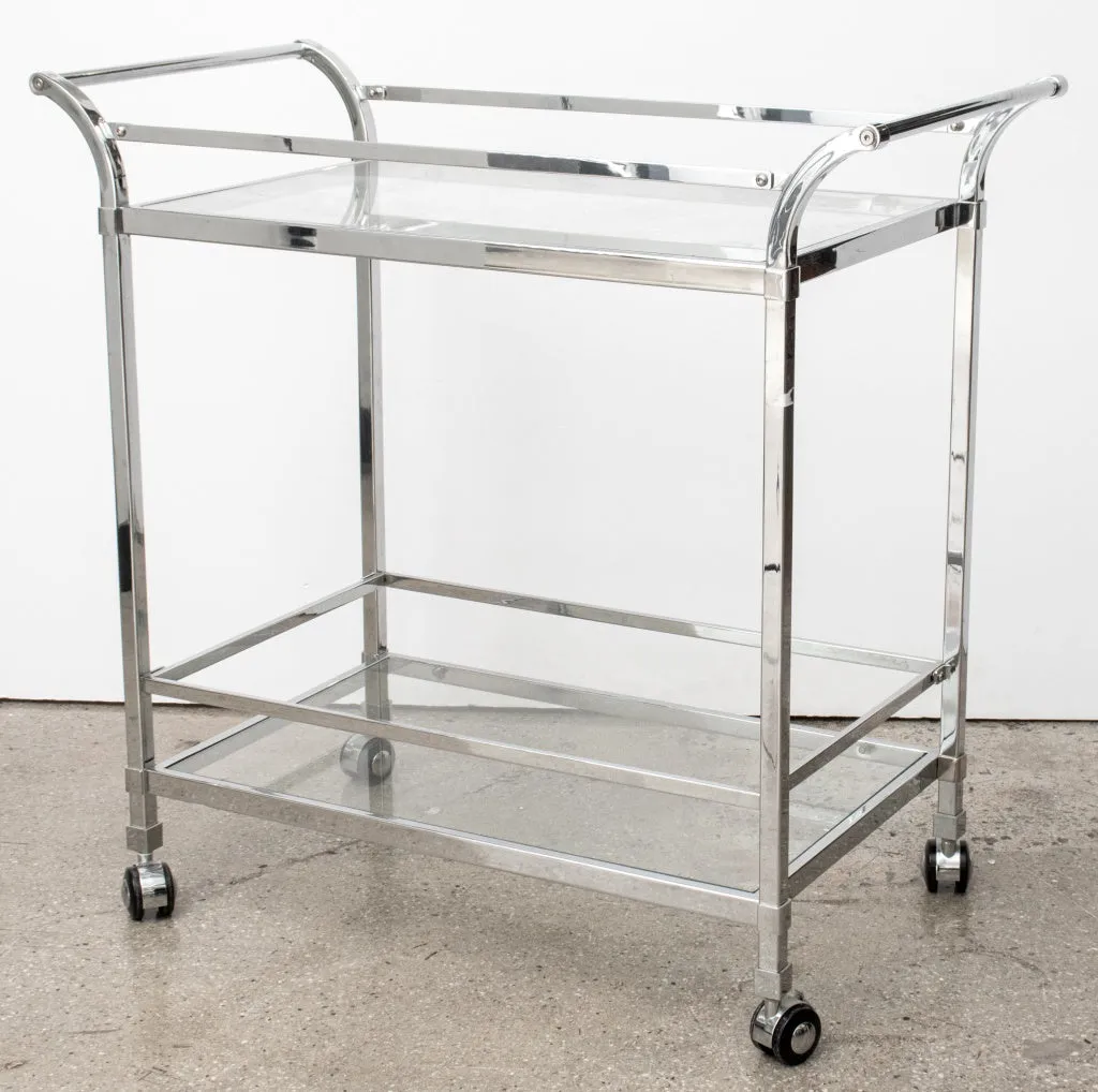 Modern Chrome & Glass 2-Tiered Bar Cart