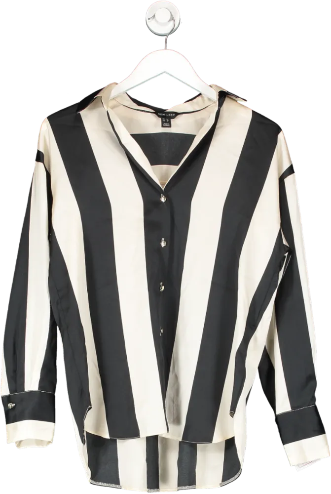 New Look Black Striped Satin Shirt UK 8