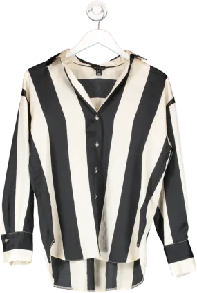 New Look Black Striped Satin Shirt UK 8