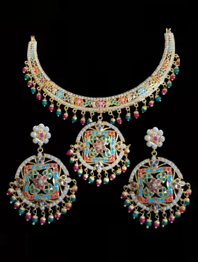 NS184 Ruchika  necklace set in navratan ( READY TO SHIP )