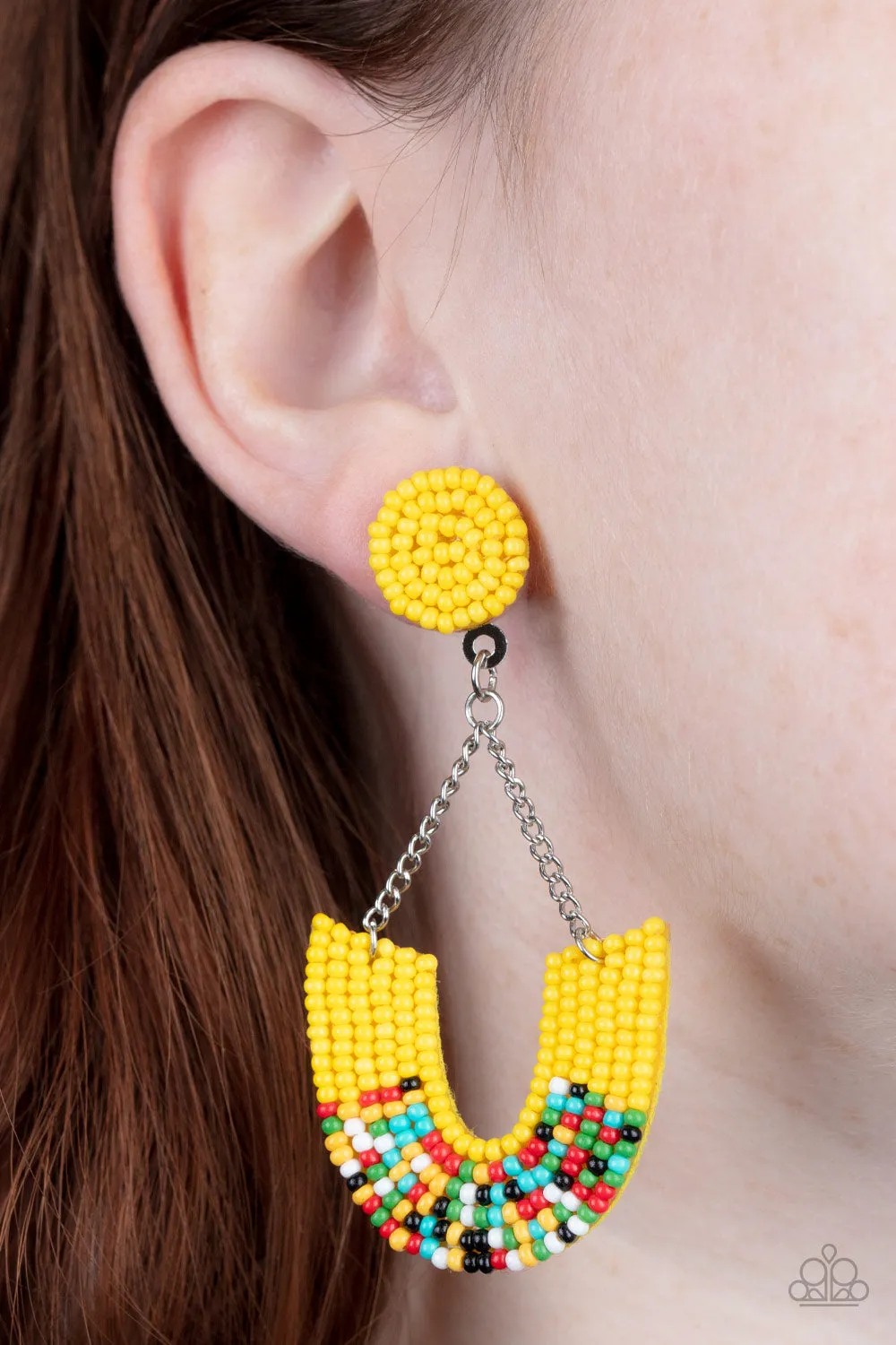 Paparazzi Make it RAINBOW - Yellow Seed Beads Post Earrings