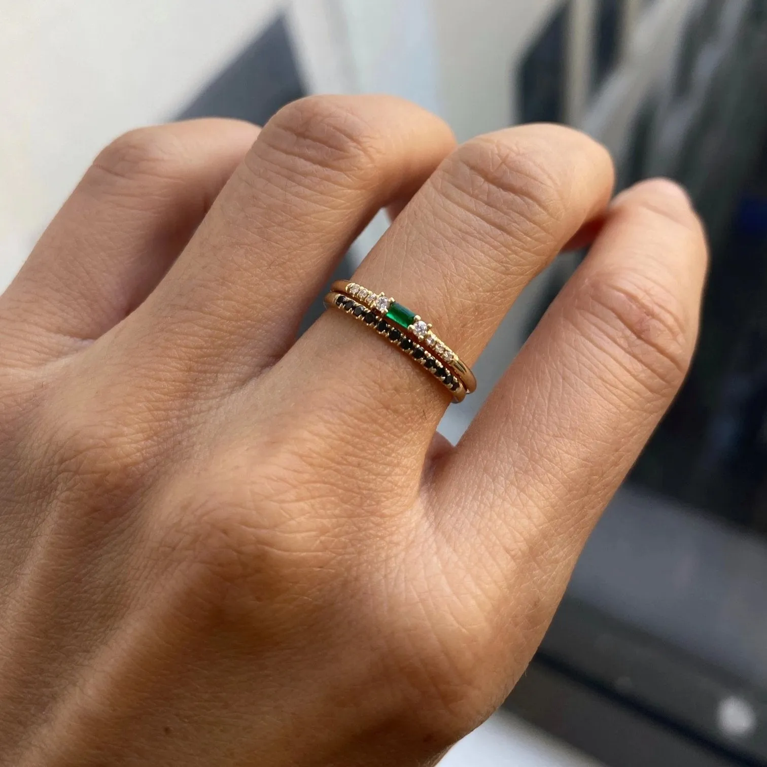 Petite Equilibrium Baguette Emerald Ring