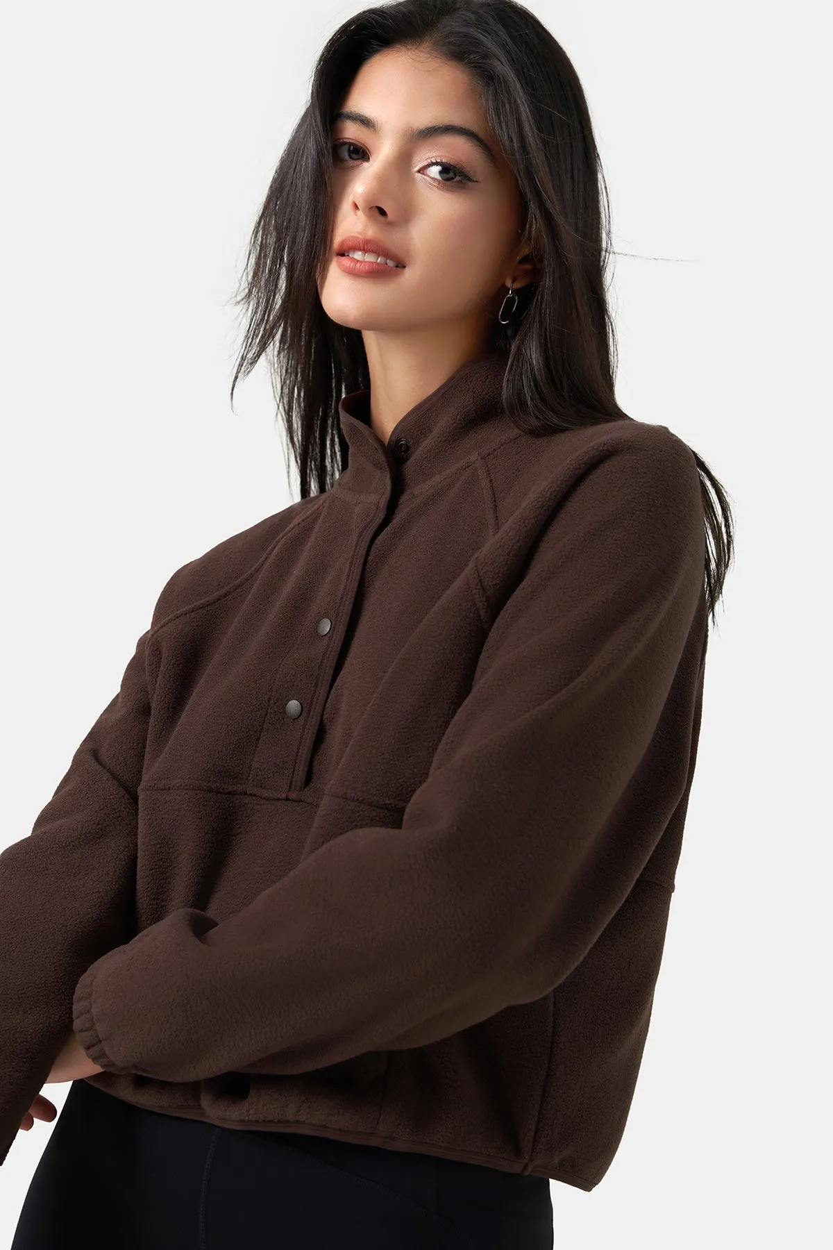 Polar Fleece Half-Placket Drop-Shoulder Long Sleeve Coat