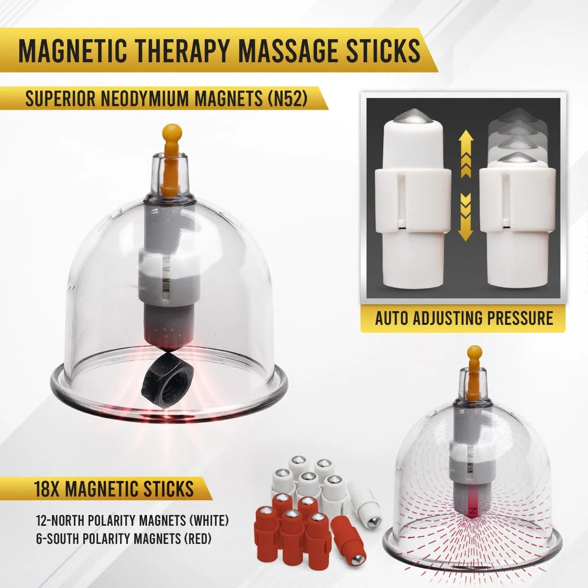 Professional Biomagnetic Cupping Therapy Set – 18 Massage Cups with Magnetic Therapy